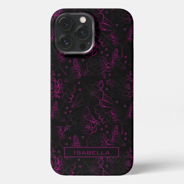 Coque iPhone Burgundy fleurs motif floral nom personnalisé (Verso)