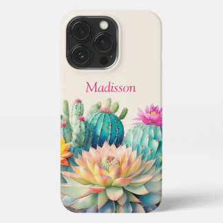 Etui iPhone 13 Pro Cactus Et Succulent Avec Nom