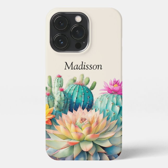 Coque iPhone Cactus Et Succulent Avec Nom (Verso)