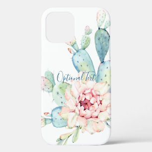 Coque iPhone 12 Cactus fleuri pastel aquarelle douce 