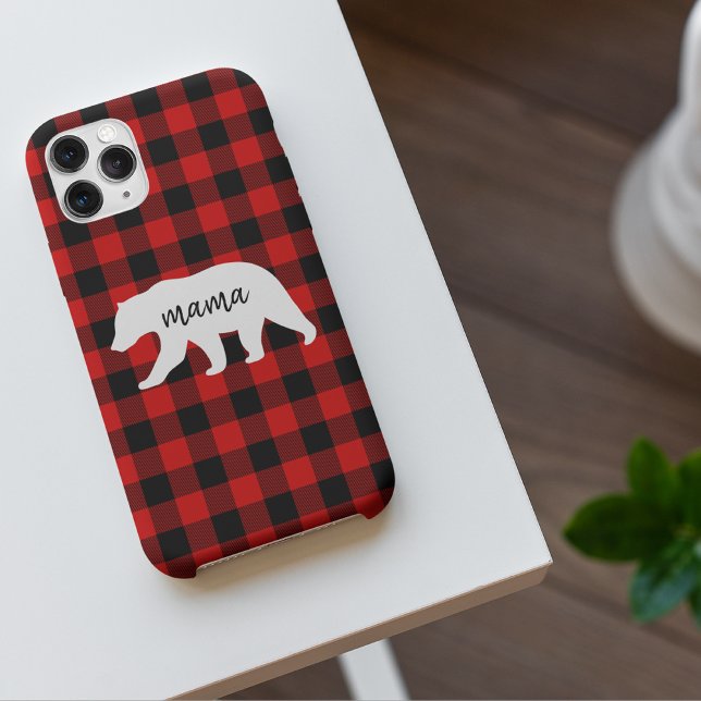 Coque iPhone Cadeau moderne Rouge Plaid Et Blanc Mama Ours (Créateur téléchargé)