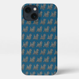Etui iPhone 13 Cairn Terrier Chien mignon Silhouette Grille bleu