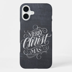 Coque iPhone 16 Plus Calligraphie sur tableau noir pour joyeux Noël chr