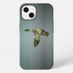 Etui iPhone 13 Canard colvert en vol camouflage en métal brossé