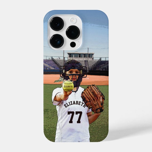 Coque iPhone Capteur De Lecteur Softball Avec Votre Nom Et Numé (Verso)