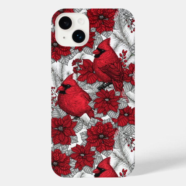 Coque iPhone Cardinaux et poinsettia en rouge et blanc (Verso)