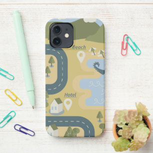 Coque iPhone 12 Caricature élégante paysage carte de voyage