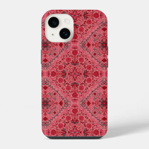 Coque Pour iPhone 14 Carreaux floraux en rouge et pastèque rose