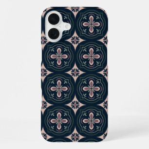 Coque iPhone 16 Plus Carreaux Géométriques Floraux Terreux