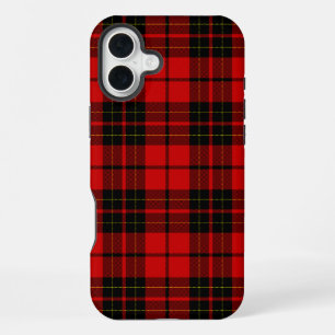 Coque iPhone 16 Plus carreaux rouge et noir tartan Brodie