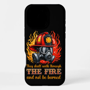 Coque iPhone 16 Pro Max Casque de pompier au milieu des flammes