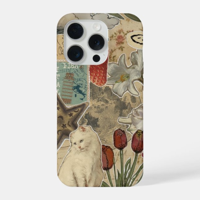 Coque iPhone Cat Floral Collage Pattern – Cute Artistic Design (Verso)