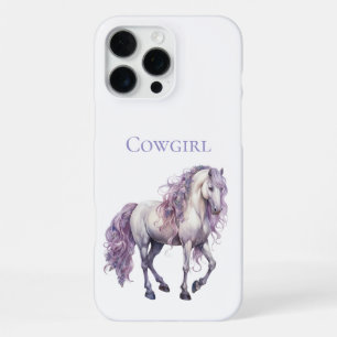 Coque iPhone 16 Pro Max Cavalière de cheval floral blanc lavande