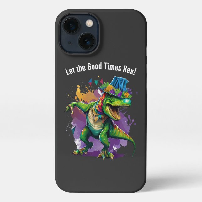 Coque iPhone Célébrez Mardi Gras avec Dancing T Rex Dinosaur (Verso)