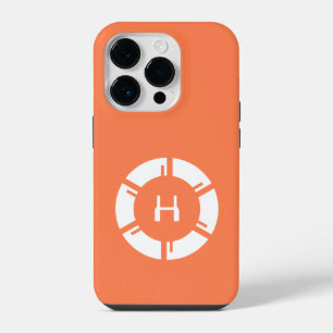 Coque Pour iPhone 14 Plus Cercle Futuriste Avec Monogramme Sci-Fi Orange