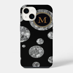 Coque Pour iPhone 14 Cercles de diamant sur fond noir, personnalisés