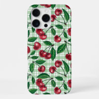 Cerises rouges sur en vichy vert clair