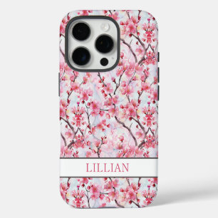 Coque iPhone 16 Pro Cerisiers Fleuris Sakura Monogrammés