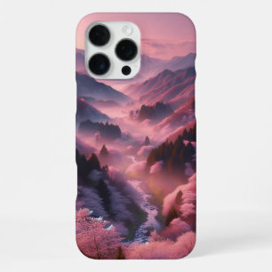 Coque iPhone 16 Pro Max Cerisiers Japonais en Fleur dans une Forêt de Mont