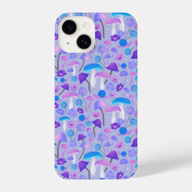 Coque iPhone Champignons et fleurs de rêve Turquoise violet (Verso)