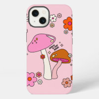 Champignons Et Fleurs Rétro Colorés Rose