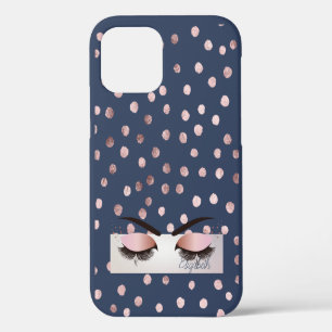 Coque iPhone 12 Charmant Chic Bleu,Confettis,Faux Cils Glamour