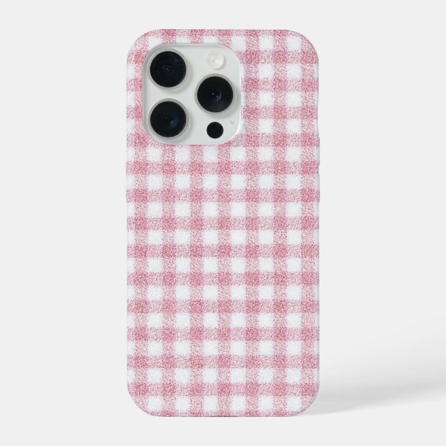 Coque iPhone Charme Gingham Rose et Blanc Velouté (Verso)