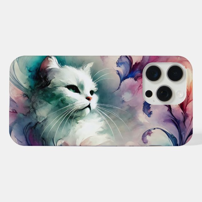 Coque iPhone Chat aquarelle éthérée (Verso Horizontal)