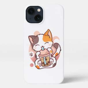 Etui iPhone 13 Chat Boba Tea Bubble Tea Anime Kawaii Neko pour fi
