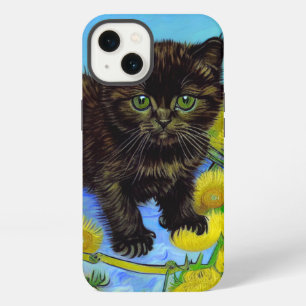 Etui iPhone 13 Chat de style Van Gogh avec tournesols