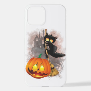 Coque iPhone 12 Chat effrayé par Citrouille Fun Halloween caractèr