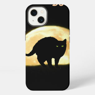 Etui iPhone 13 Chat noir arqué et super lune