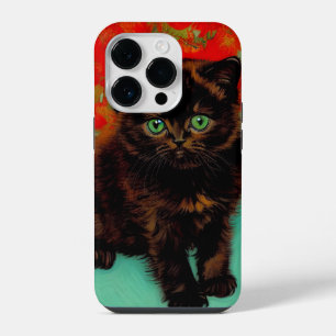 Coque Pour iPhone 14 Plus Chat noir de Van Gogh Fleurs rouges