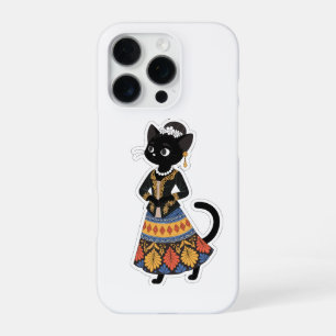 Coque iPhone 16 Pro Chat noir javanais esthétique en Kebaya traditionn