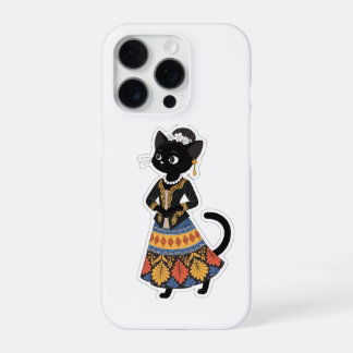 Coque iPhone 16 Pro Chat noir javanais esthétique en Kebaya traditionn