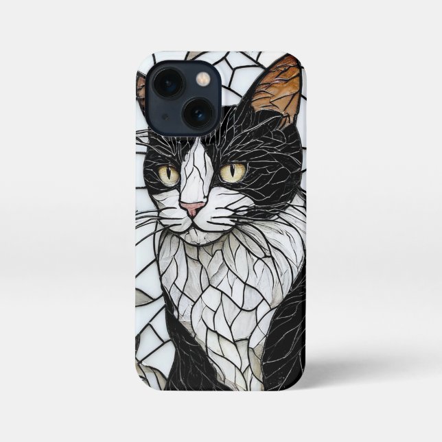 Coque iPhone Chat noir vitrail Design de chat mystique (Verso)