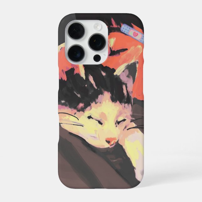 Coque iPhone Chat peint douillet et personnage d'illustration A (Verso)