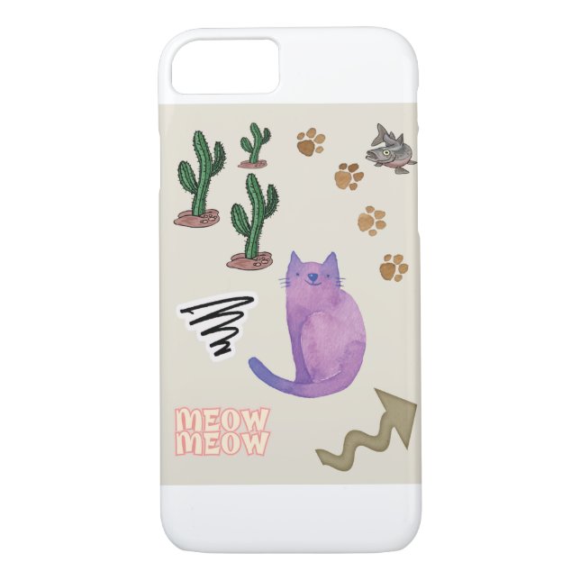 Coque iphone Chat Poisson Cactus Paws Meow (Dos)
