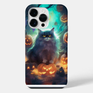 Coque Pour Pour iPhone 14 Pro Max Chat Sibérien Halloween avec citrouilles effrayant