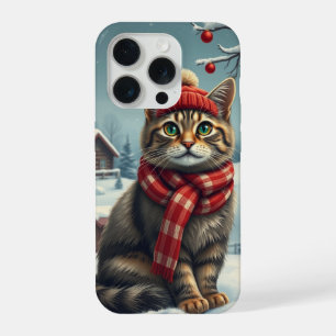 Chat tigré en tenue preppy d'hiver et chapeau