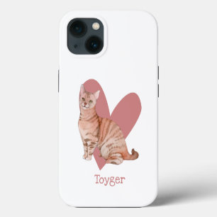 Etui iPhone 13 Chat Toyger Aquarelle Kitty Cœur Rose