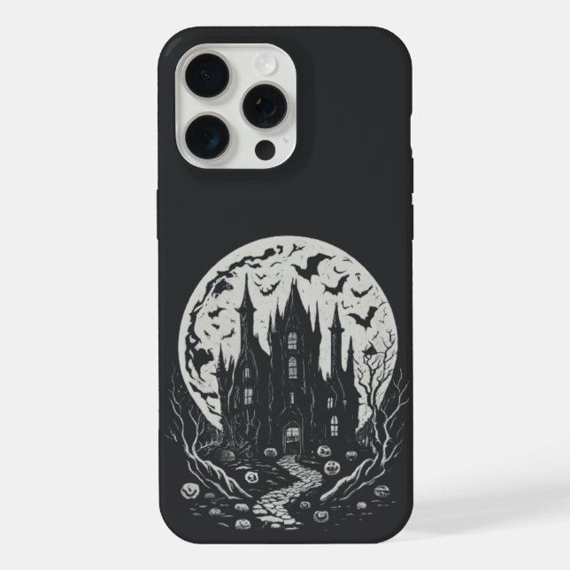 Coque iPhone Château hanté sous une Pleine lune (Verso)