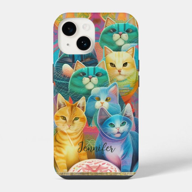 Coque iPhone Chats colorés mignons (Verso)