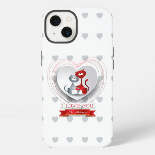 Etui iPhone 13 Chats en amour avec coeur