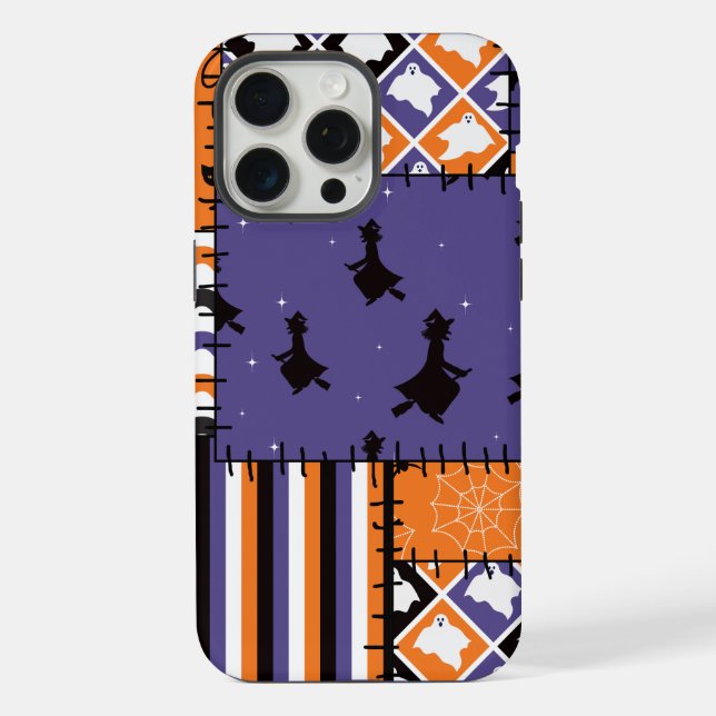 Coque iPhone Chats Halloween Patchwork sorcières (Verso)