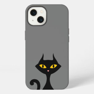 Etui iPhone 13 Chatte noire avec fond gris 