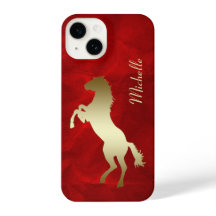 Cheval cabré silhouette or rouge 