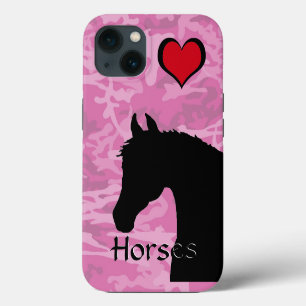 Etui iPhone 13 Cheval cœur (camo rose)