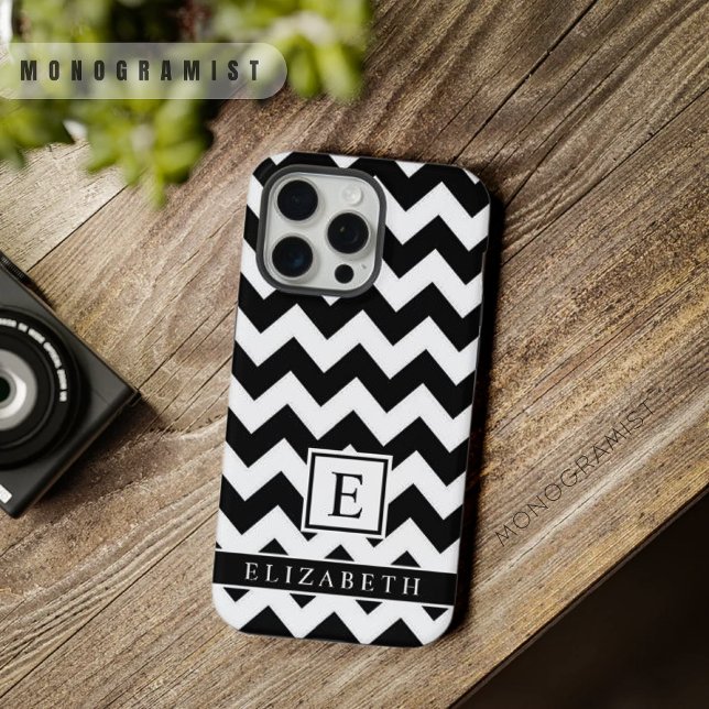 Coque iPhone Chevron noir et blanc personnalisable (Customizable Black and White Chevron iPhone Case)