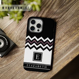 Chevron Pailleté Noir Blanc Violet Personnalisable